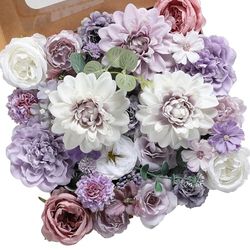 Garisey Artificial Flowers Combo Box Set for DIY Wedding Bouquet Arrangements Bridal Shower Party Home Decorations(White Purple Peony)