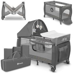 LIONELO Sven Plus 2in1 Kinder Reisbed met commode voor kinderen van 0 tot 15kg, Babybox 125x65x75cm, Schommelfunctie, Klamboe, Veiligheidsslot LockGuard, Praktische organizer, Hoogteverstelling