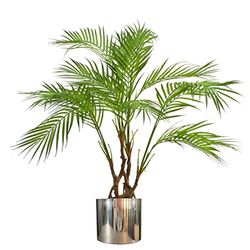 Leaf 90cm Artificial Areca Palm Plant Twisted Detail Trunk with Silver Metal Plater Marca