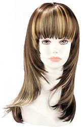 World Wigs Perruque Longue Châtain/Mèches Blondes avec Frange