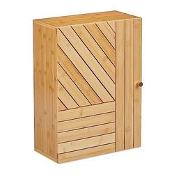 Relaxdays Mueble de Baño para Pared con Puerta de Montaje Variable, Bambú, Balda Regulable, 55 x 40 x 20 cm, Natural, Tablero de Fibras