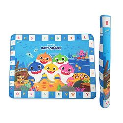 ODS - Baby Shark, speeltapijt voor kinderen, 150 x 120 cm, zachte pedagogische mat met tekeningen, alfabet, cijfers en muzieknoten, dikte 7 mm