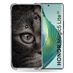 Cokitec Beschermhoes voor Honor Magic 5 Lite met diermotief, kat, grijs