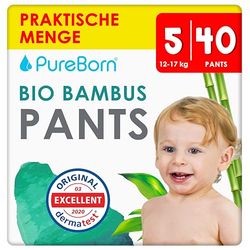PureBorn Pieluchomajtki Baby Pants, Rozmiar 5 (12-17 kg), 40 Sztuki, Doskonała Ochrona i w Dzień i w Nocy, Wyjątkowo Miękkie, Przyjazne dla Skóry, Testowane Dermatologicznie