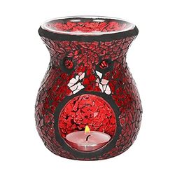 Petit brûleur à Huile Pilier en Verre craquelé Rouge élégant – 11 cm x 8,5 cm (1 pièce) – Design Luxueux, matériau de qualité supérieure, Accessoire d'aromathérapie – Idéal pour la décoration de la