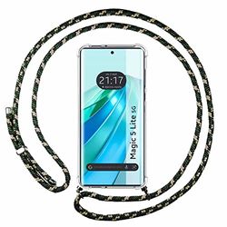 Coque Pendentif Transparent pour Huawei Honor Magic 5 Lite 5G avec Cordon Vert/Doré