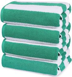Utopia Towels - Grandes Serviettes de Plage/Piscine Cabana Stripe (76 x 152 cm) - 100% Coton filé, Douces et à séchage Rapide (Lot de 4 - Vert)