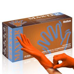 MAXTER Poedervrije nitril handschoenen 7.0, 90 stuks, maat XL, oranje/doos met 90 handschoenen