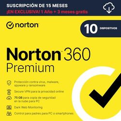 Norton 360 Premium 2025| Antivírus 10 Dispositivos| 15 meses | Descarga digital