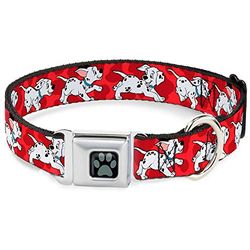 Buckle-Down Gesp Hondenhalsband - Dalmatians Running/Paws rood/wit/zwart - 1" breed - tot 38-66 cm hals - groot