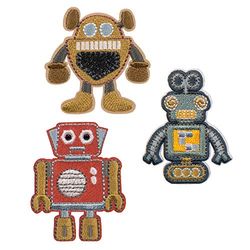 LÄSSIG Textile Stickers Self-Adhesive Iron-On/Textile Woven Sticker Stick On, Robots, Standard Size, Daypack