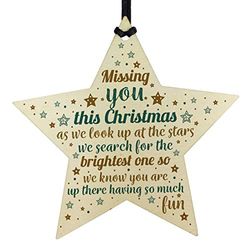 RED OCEAN Missing You This Christmas Wooden Star Tree Memorial Decoration Ornament Gift