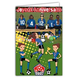 AFIE Carte Joyeux Anniversaire - Enveloppe - Petite Jeune Fille Ados Sportive Footballeuse Championne Joueuse Ballon Rond Match Supportrice équipe Bleue Blanc Rouge - Fabriquée en France 67-1240