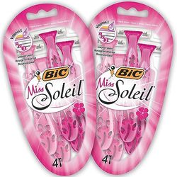 BIC Miss Soleil Rasoirs Jetables pour Femme (3 Lames avec double bande lubrifiante) - Couleurs Assorties, Lot de 2 Blisters de 4