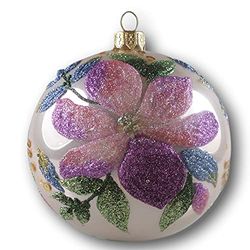 Silverado Natale ornamento realizzato in vetro, palla da 10 cm, fiore glitterato con sfumature tonali viola