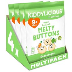 Kiddylicious Apple & Carrot Melty Buttons - Delicious Snacks for Kids - Suitable for 9+ Months - 4 Packs of 5 (20 Total)