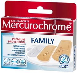 Mercurochrome - Opatrunki Rodzinne - Pierwsza Pomoc - Opatrunki 3 Różne Rozmiary - 50 Opatrunków - Idealne Dla Całej Rodziny - Mięso i Przezroczysty