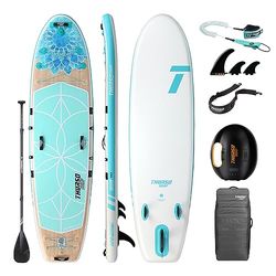 THURSO SURF Tranquility aufblasbares Yoga Stand Up Paddle Board Sup 325x86x15 cm Paket Inclusive Paddel mit KARBON-Schaft/2+1 Flossen mit Schnellverschluss/Leine/Pumpe/Rucksack