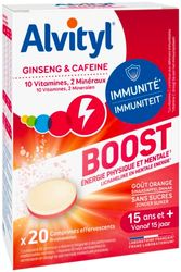 Alvityl Comprimés Boost Effervescents Ginseng et Caféine/10 Vitamines/2 minéraux Dès 15 Ans 20 Jours, Rouge, 20 Unité (Lot de 1)