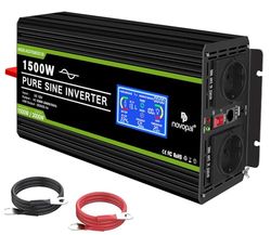 NOVOPAL spanningsomvormer 12V 230V omvormer 1500W spanningsomvormer puur sinus beeldscherm LCD met een USB-poort - 5 meter afstandsbediening en twee koelventilatoren voor RV Truck Boat