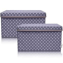 LIFENEY Lot de 2 boîtes de rangement pour enfants (37 x 25 x 21 cm) I Panier de rangement pour chambre d'enfant et salon I Boîtes de rangement pour enfants (Points gris foncé)
