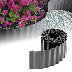 GARDENIX Bordure de Lit Ondulé Bordure de Parterre de Fleurs Bord de Pelouse Bordure de Lit Plastique Longueur 9 m, Hauteur 20 cm, Gris