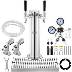 VEVOR Tower Kit, Kit de Conversión de Cerveza de Doble Grifo, Dispensador de Torre de Cerveza de Barril de Acero Inoxidable con Regulador W21.8 de Doble Calibre y Acoplador de Barril de Sistema A