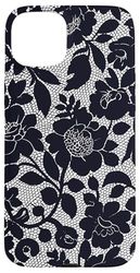 Dentelle noire vintage motif gothique floral esthétique Preppy Coque pour iPhone 15 Plus