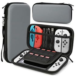 HEYSTOP Funda Compatible con Nintendo Switch y Switch OLED, Funda de Viaje para Switch con Más Espacio de Almacenamiento para 8 Juegos, Funda Compatible con Nintendo Switch & Accesorios (Gris)