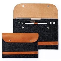 iPad Pro 12.9 Sleeve Pro 12.9 Bag Carrying Case iPad Pro Sleeve Generation 3rd 4th 5th 2022 2023 M1 M2 iPad Sleeve Full Grain Veg Tan Leather, Wool Felt, Magnetic Closure, Loop For Pencil