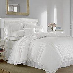 Laura Ashley - Conjunto de capa de edredão individual, roupa de cama reversível de algodão com capa a condizer, decoração leve para a casa para todas as estações (branco annabella, único)