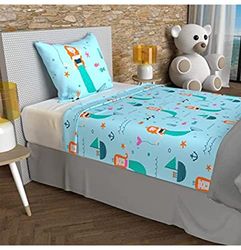 Soleil d'ocre Juego de sábanas SIRENAS de 180 x 290 cm, azul, 100% algodón de 57 hilos/cm2