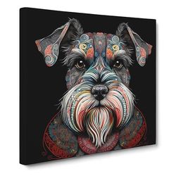 Schnauzer Paisley Art Canvas Wall Art Print Ready to Hang, Framed Picture for Living Room Bedroom Home Office Décor, 50x50 cm (20x20 Inch)