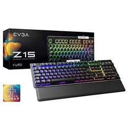 EVGA Z15 Rgb Gaming Keyboard, Rgb Backlit Led, Hot Swappable Mechanical Kailh Speed Sliver Switches (Linear)