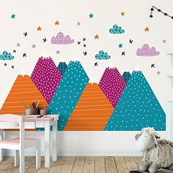 Stickers muraux Enfants - Décoration Chambre bébé - Autocollant Sticker Mural géant Enfant Montagnes scandinaves NITIKA - 60x90cm