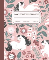 Composition Notebook College Ruled, 7.5x9.25 inch: Magical Unicorn Pattern Cover