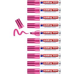 edding 500 permanent marker - roze - 10 stiften - beitelpunt 2-7 mm - watervast, sneldrogend - wrijfvast - voor karton, kunststof, hout, metaal, glas