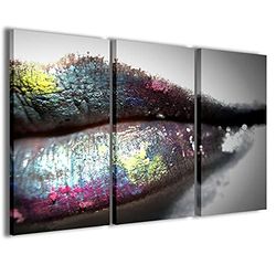 Print op canvas Alternatief, Fashion Lips Moderne afbeeldingen in 3 reeds ingelijste panelen, klaar om op te hangen, 120 x 90 cm