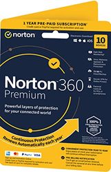 Norton 360 Premium 2020, Antivirus software for 10 Devices and 1-year subscription with automatic renewal, Includes Secure VPN and Password Manager|Premium|1|1 Year|PC|Download