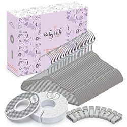 Babyrish Lot de 30 cintres en Velours pour bébé - Ultra Fins et antidérapants - avec 8 Jolis séparateurs de vêtements et 10 Clips de Suspension pour bébé garçon et Fille - Gris