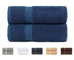 Todocama Lot de 2 Serviettes de Douche, 100% Coton 550 g/m², Extra Douces, très absorbantes et à séchage Rapide. Dimensions 70 x 140 cm, Couleur Bleu Marine.
