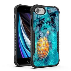 FJyuanqi Funda para iPhone SE 2022/2020 para hombres y mujeres, diseño de tortuga marina, resistente, a prueba de golpes, parachoques de plástico duro + funda protectora de goma de silicona suave para