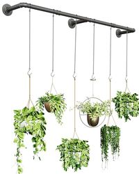 SOFITORG Gancio per piante da interno, asta per piante da interno con 6 catene sospese, asta per piante da parete per soffitto di finestre, 165,7 cm, metallo/nero, vasi non inclusi