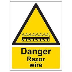 VSafety "Danger Razor Wire" Sign, Portret, (Pack van 3)