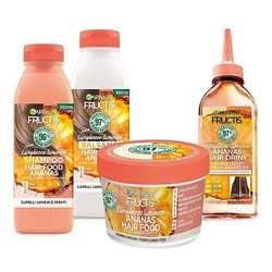 Garnier Fructis Hair Food Ananas, Kit con Shampoo, Acqua Lamellare, Balsamo e Maschera, Per Capelli Lunghi e Spenti, Lunghezze Luminose, Fino al 97% di Ingredienti di Origine Naturale, Senza Siliconi