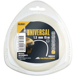 Fil de coupe Universal NLO001 : Fil de rechange pour débroussailleuse, longueur 15 m, fil Ø 1,3 mm, nylon résistant à la déchirure, accessoire d’origine McCulloch (n° art. 00057-76.163.01)