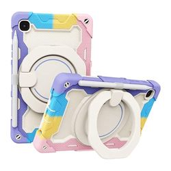 YEQIU for Samsung Tab A8 protective sleeve all-inclusive anti-fall shell A7 lite with pen slot colorful color collision 360°rotating bracket back shell(pink)