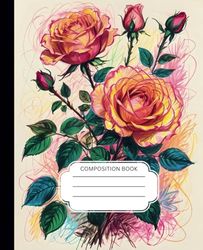 Vintage Composition Notebook College Ruled: Botanical Illustration, Cute Notebook for School and College Students