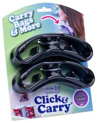 Click & Carry Shark Tank boodschappentas met zacht gevoerd handvat (zwart, pak van 2), handsfree boodschappentas, sportuitrustingsdragers, klik en draag met gemak