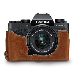 MegaGear Ever Ready - Funda para Fujifilm X-T100 (de Cuero auténtico, con Correa) Color marrón Oscuro